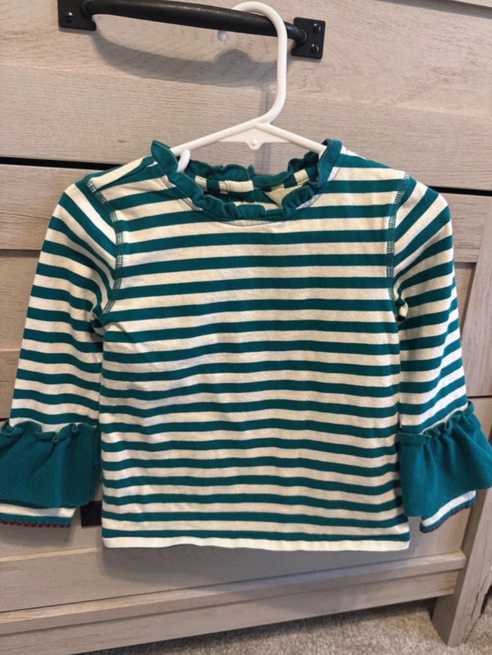 Matilda Jane Striped Teal & White Ruffle Neck Kids Top
